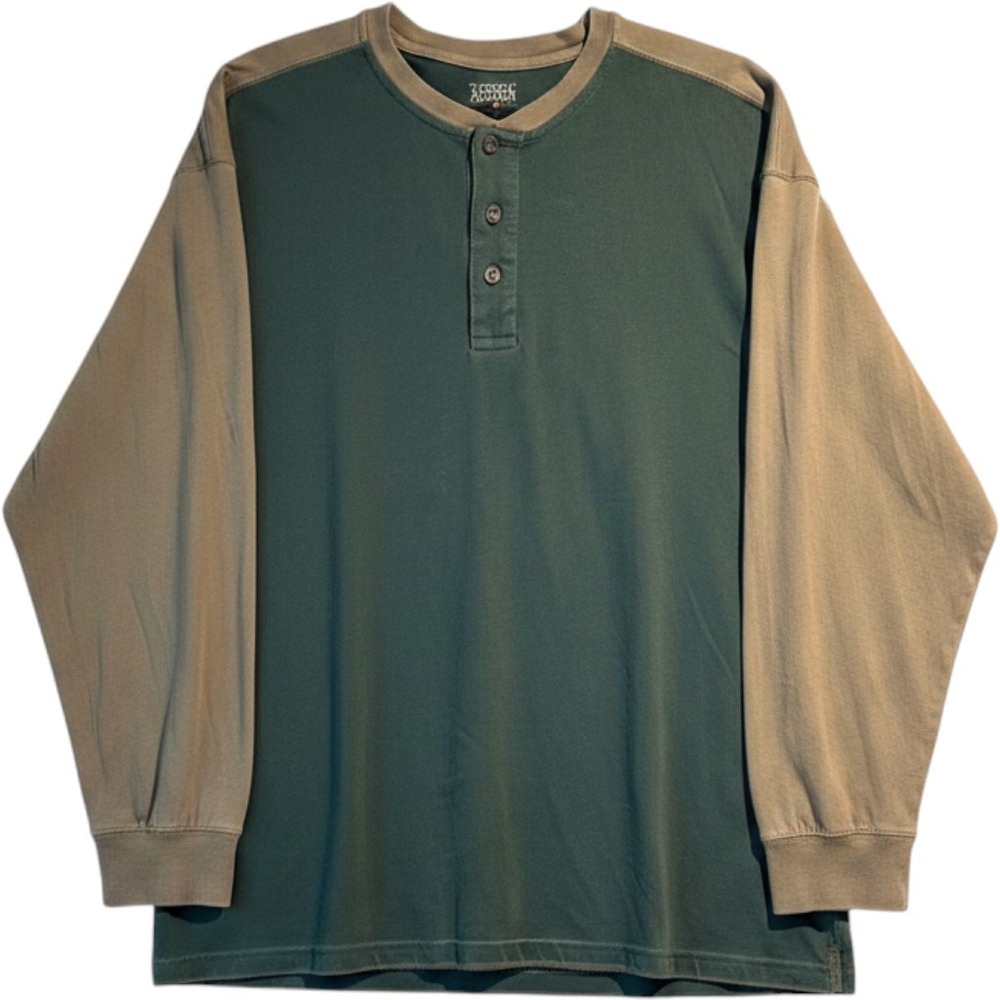 RedHead Brand Co Mens 2XL Henley Shirt Long Sleeve Colorblock Green Tan Cotton